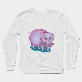 Cute piggy with  flowers illustration Long Sleeve T-Shirt